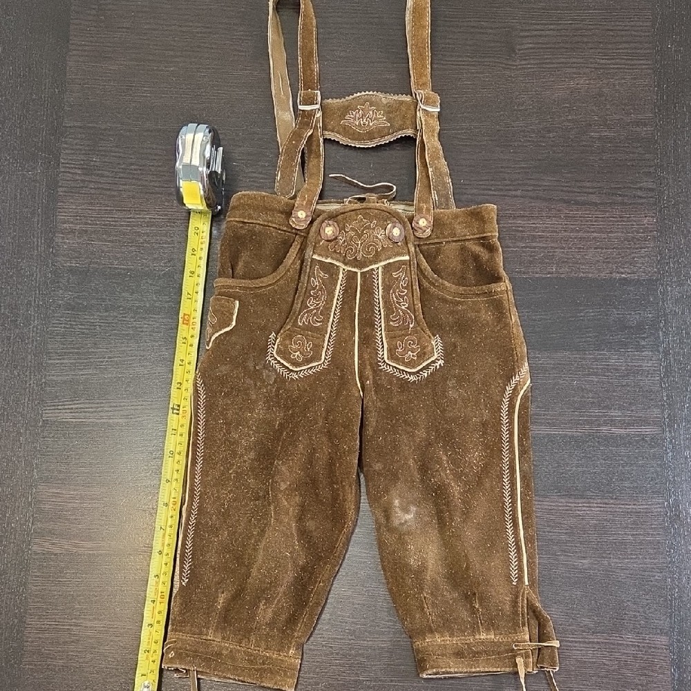 Kids Brown Suede Overalls with Embroidered Details
